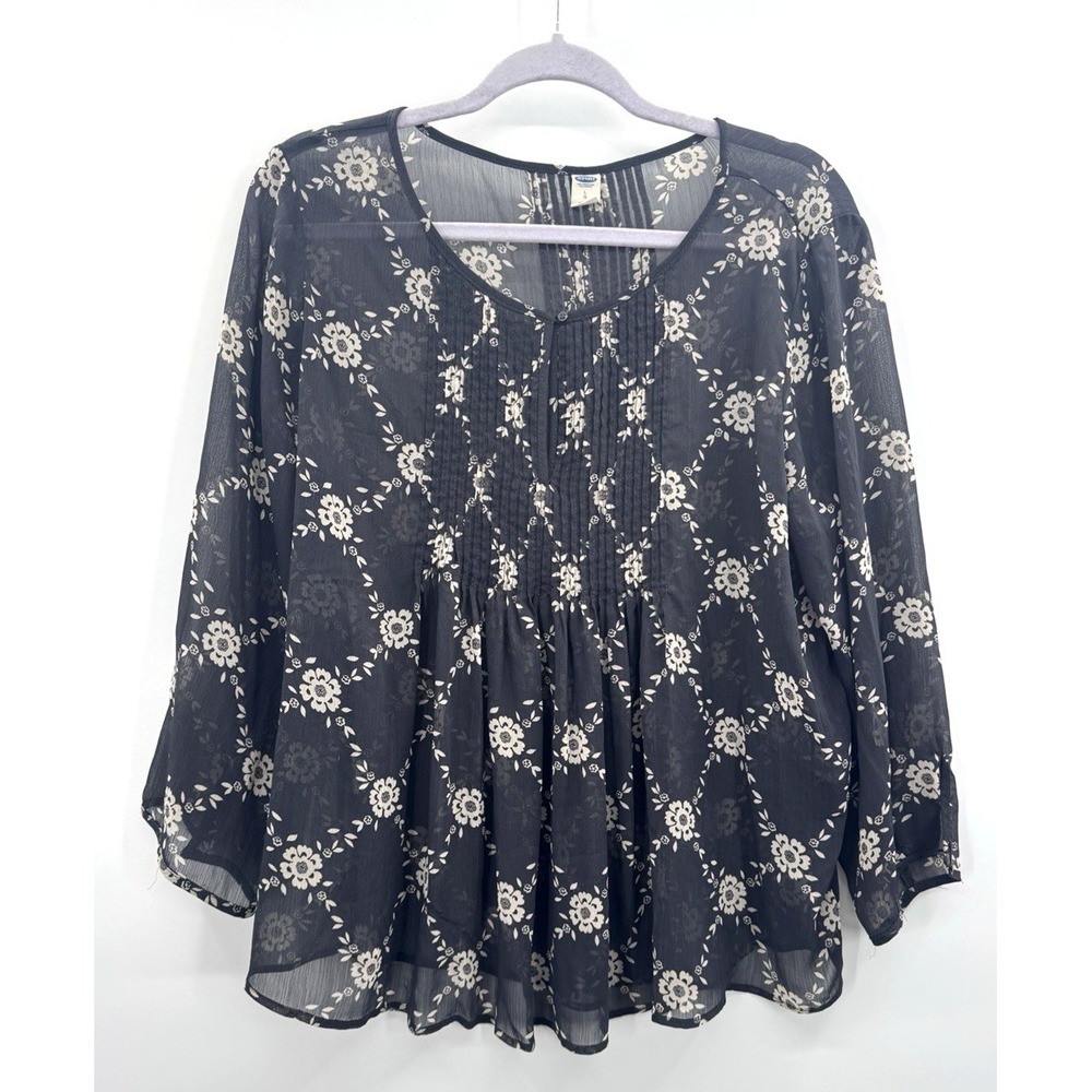 Whimsigoth Sheer Top Floral Lattice Pintuck Flowy Layers Womens Large Ethereal
